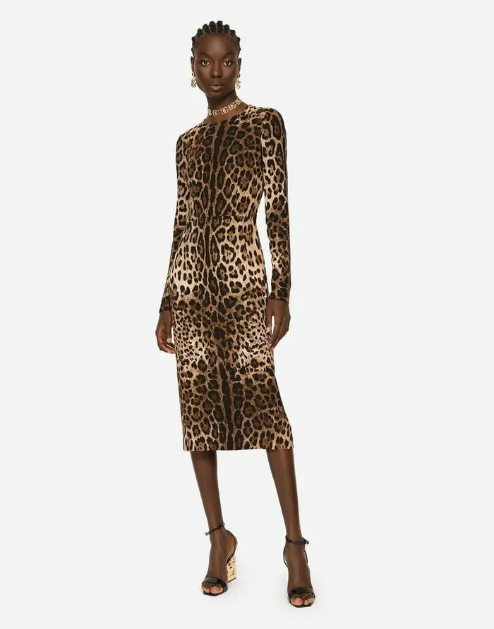 Dolce and Gabbana Dresses Women Leopardprint Cady Dress With Long Sleeves Animal Print Dolce and Gabbana Dresses Women Leopardprint Cady Dress With Long Sleeves Animal Print