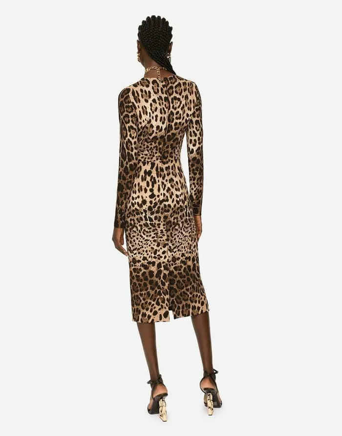 Dolce and Gabbana Dresses Women Leopardprint Cady Dress With Long Sleeves Animal Print Dolce and Gabbana Dresses Women Leopardprint Cady Dress With Long Sleeves Animal Print