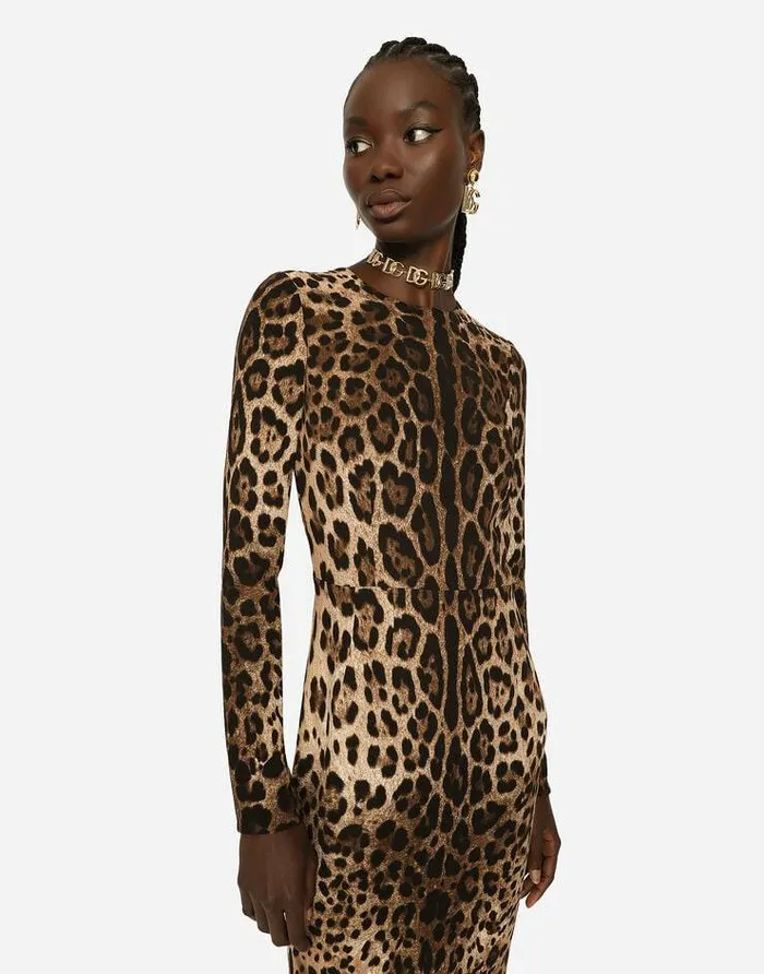 Dolce and Gabbana Dresses Women Leopardprint Cady Dress With Long Sleeves Animal Print Dolce and Gabbana Dresses Women Leopardprint Cady Dress With Long Sleeves Animal Print