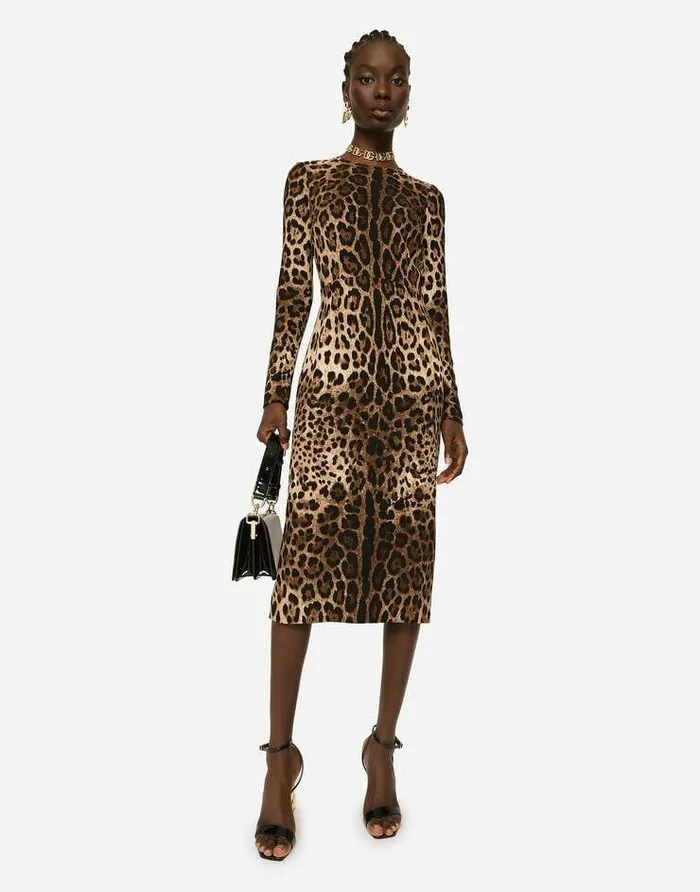Dolce and Gabbana Dresses Women Leopardprint Cady Dress With Long Sleeves Animal Print Dolce and Gabbana Dresses Women Leopardprint Cady Dress With Long Sleeves Animal Print