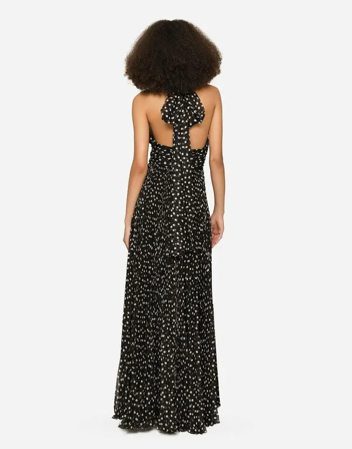 Dolce and Gabbana Dresses Women Long Dress In Polkadot Print Chiffon Black Dolce and Gabbana Dresses Women Long Dress In Polkadot Print Chiffon Black