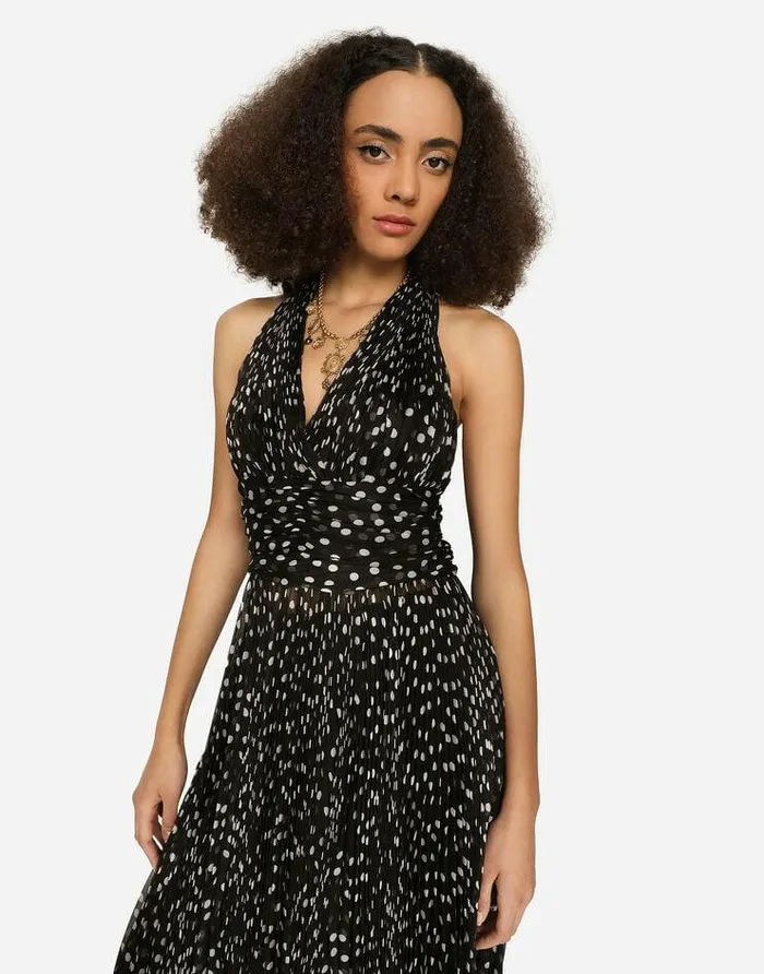 Dolce and Gabbana Dresses Women Long Dress In Polkadot Print Chiffon Black Dolce and Gabbana Dresses Women Long Dress In Polkadot Print Chiffon Black