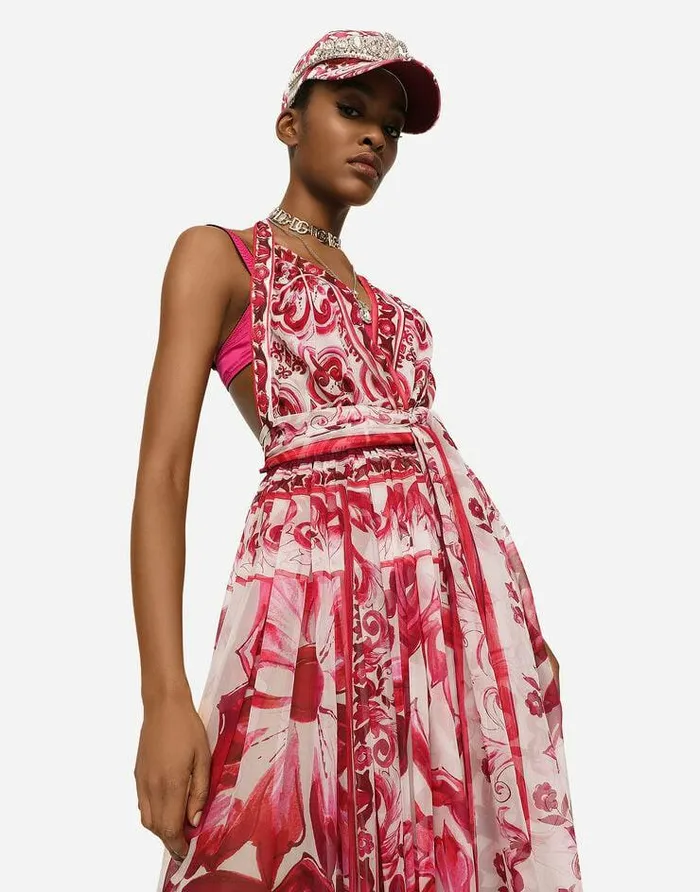 Dolce and Gabbana Dresses Women Long Sleeveless Chiffon Dress With Majolica Print Multicolor Dolce and Gabbana Dresses Women Long Sleeveless Chiffon Dress With Majolica Print Multicolor