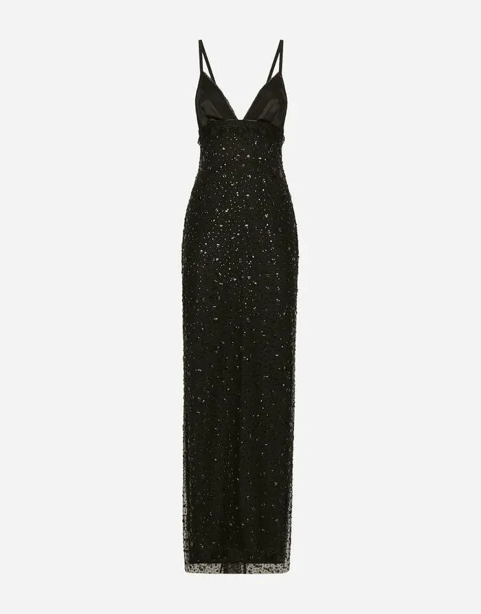 Dolce and Gabbana Dresses Women Long Tulle Slip Dress With Allover Rhinestone Embellishment Black Dolce and Gabbana Dresses Women Long Tulle Slip Dress With Allover Rhinestone Embellishment Black