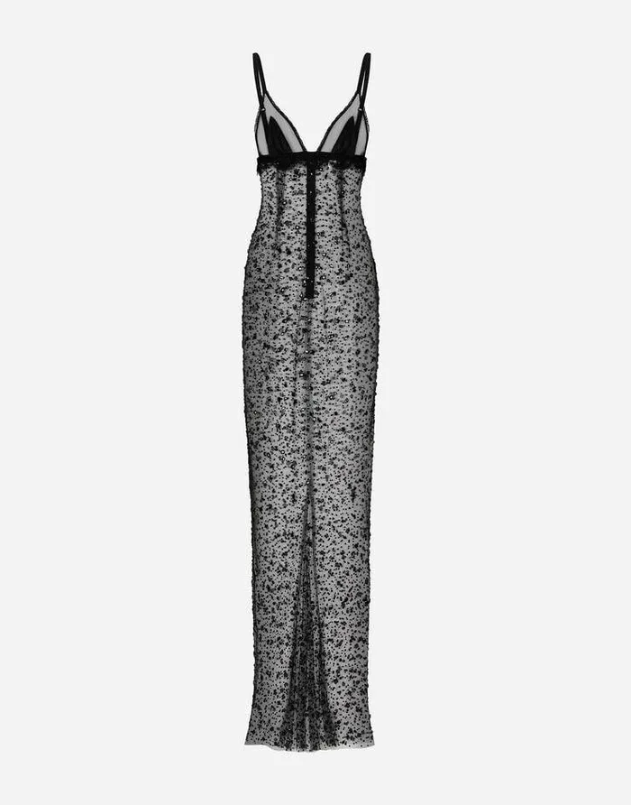 Dolce and Gabbana Dresses Women Long Tulle Slip Dress With Allover Rhinestone Embellishment Black Dolce and Gabbana Dresses Women Long Tulle Slip Dress With Allover Rhinestone Embellishment Black
