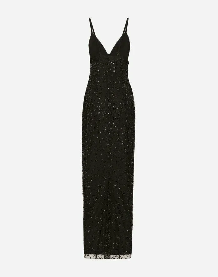 Dolce and Gabbana Dresses Women Long Tulle Slip Dress With Allover Rhinestone Embellishment Black Dolce and Gabbana Dresses Women Long Tulle Slip Dress With Allover Rhinestone Embellishment Black