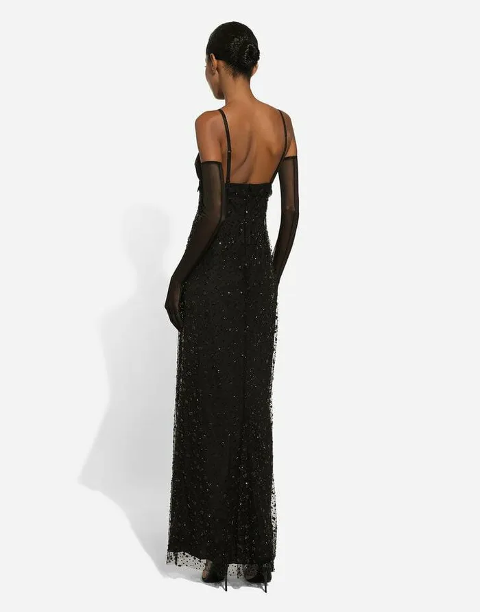 Dolce and Gabbana Dresses Women Long Tulle Slip Dress With Allover Rhinestone Embellishment Black Dolce and Gabbana Dresses Women Long Tulle Slip Dress With Allover Rhinestone Embellishment Black