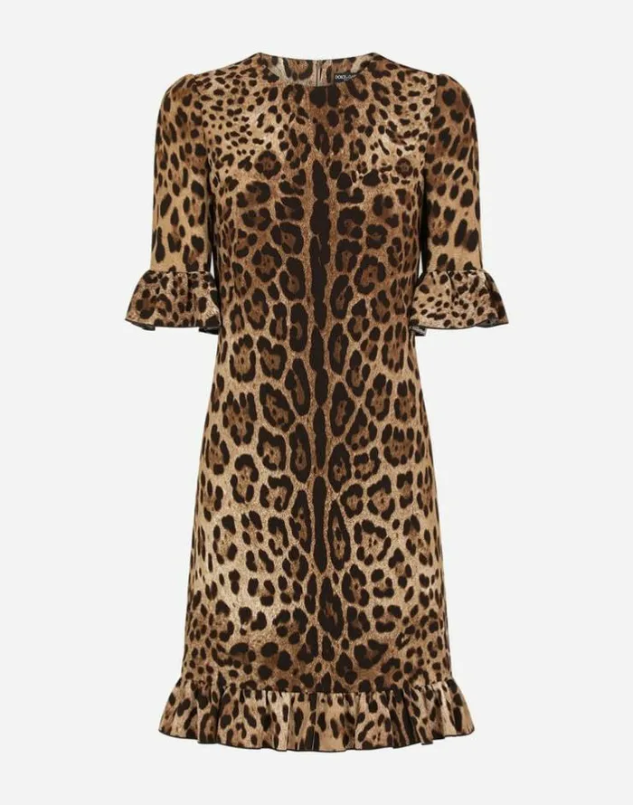 Dolce and Gabbana Dresses Women Short Leopardprint Cady Dress Multicolor