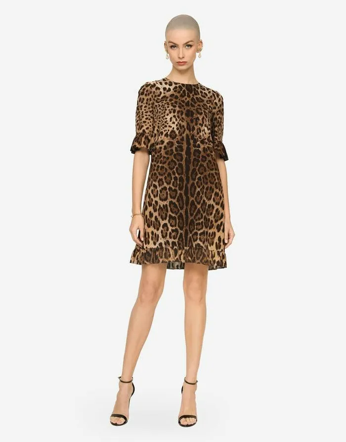 Dolce and Gabbana Dresses Women Short Leopardprint Cady Dress Multicolor