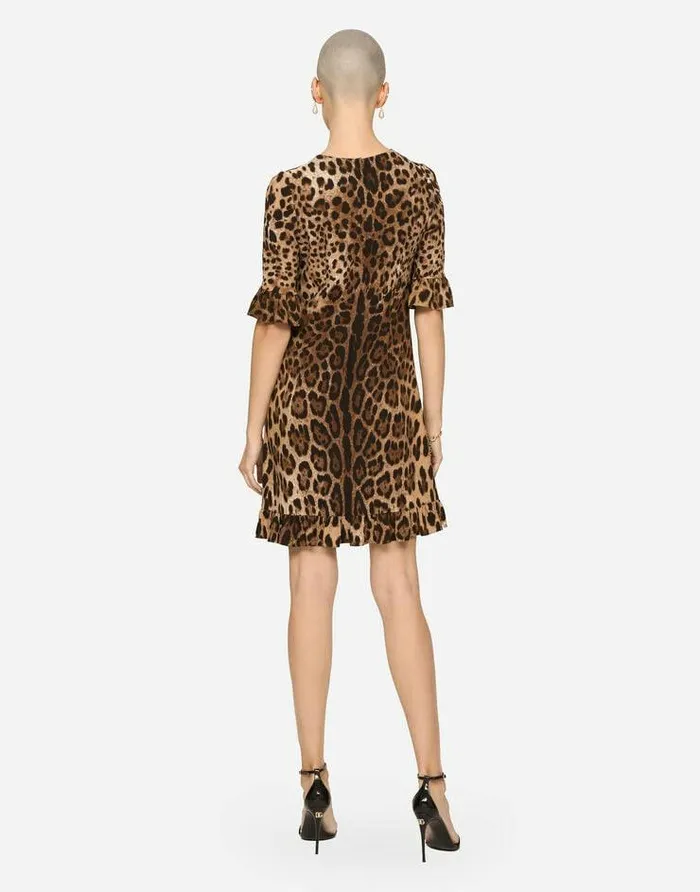 Dolce and Gabbana Dresses Women Short Leopardprint Cady Dress Multicolor