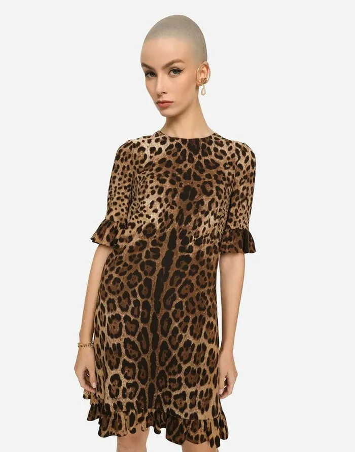 Dolce and Gabbana Dresses Women Short Leopardprint Cady Dress Multicolor