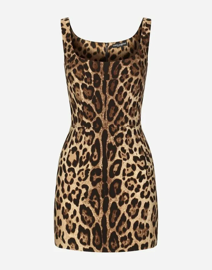 Dolce and Gabbana Dresses Women Short Leopardprint Charmeuse Dress Animal Print