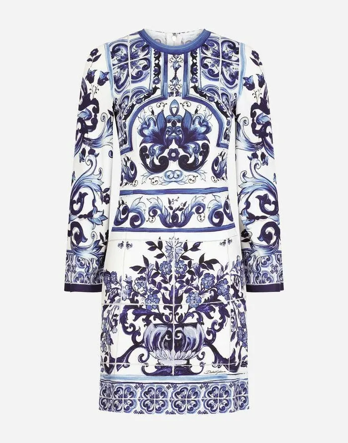 Dolce and Gabbana Dresses Women Short Majolicaprint Organzine Dress Multicolor Dolce and Gabbana Dresses Women Short Majolicaprint Organzine Dress Multicolor