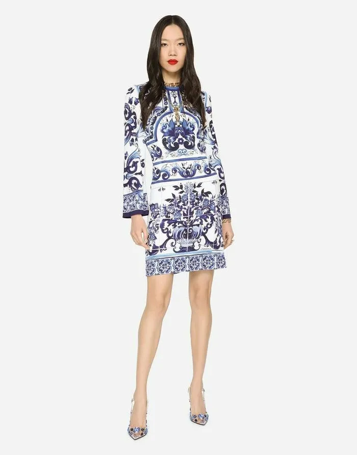 Dolce and Gabbana Dresses Women Short Majolicaprint Organzine Dress Multicolor Dolce and Gabbana Dresses Women Short Majolicaprint Organzine Dress Multicolor