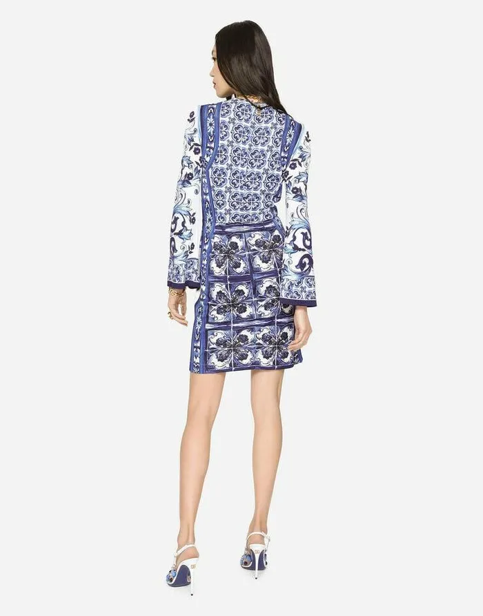 Dolce and Gabbana Dresses Women Short Majolicaprint Organzine Dress Multicolor Dolce and Gabbana Dresses Women Short Majolicaprint Organzine Dress Multicolor