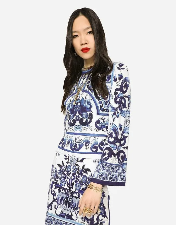 Dolce and Gabbana Dresses Women Short Majolicaprint Organzine Dress Multicolor Dolce and Gabbana Dresses Women Short Majolicaprint Organzine Dress Multicolor