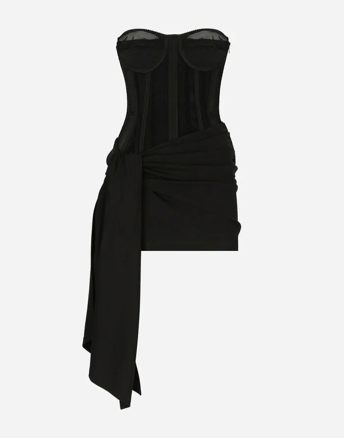 Dolce and Gabbana Dresses Women Short Milano Rib Jersey Dress With Corset Detailing Black Dolce and Gabbana Dresses Women Short Milano Rib Jersey Dress With Corset Detailing Black