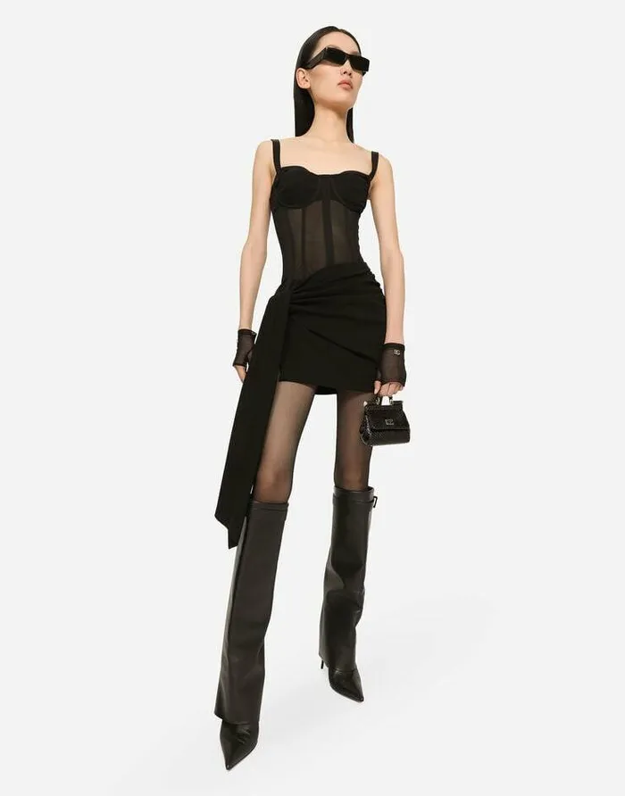 Dolce and Gabbana Dresses Women Short Milano Rib Jersey Dress With Corset Detailing Black Dolce and Gabbana Dresses Women Short Milano Rib Jersey Dress With Corset Detailing Black