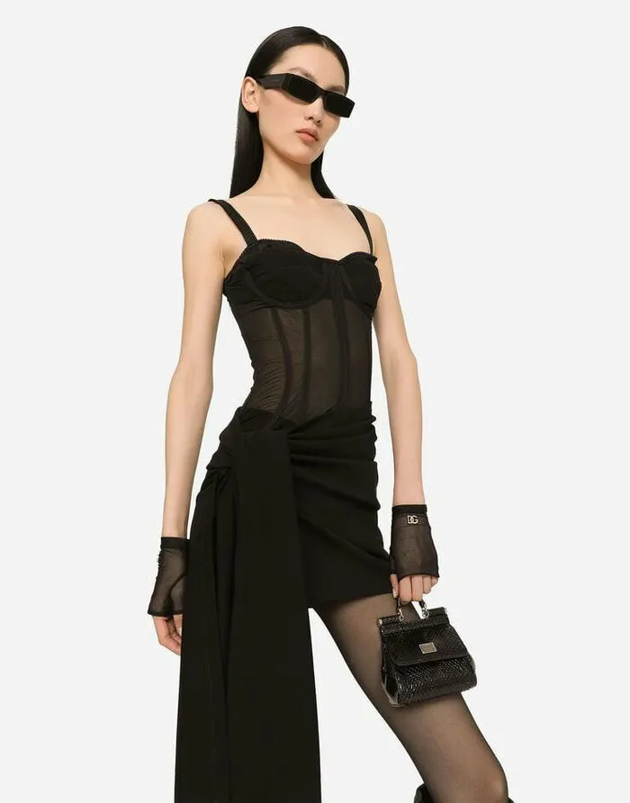 Dolce and Gabbana Dresses Women Short Milano Rib Jersey Dress With Corset Detailing Black Dolce and Gabbana Dresses Women Short Milano Rib Jersey Dress With Corset Detailing Black