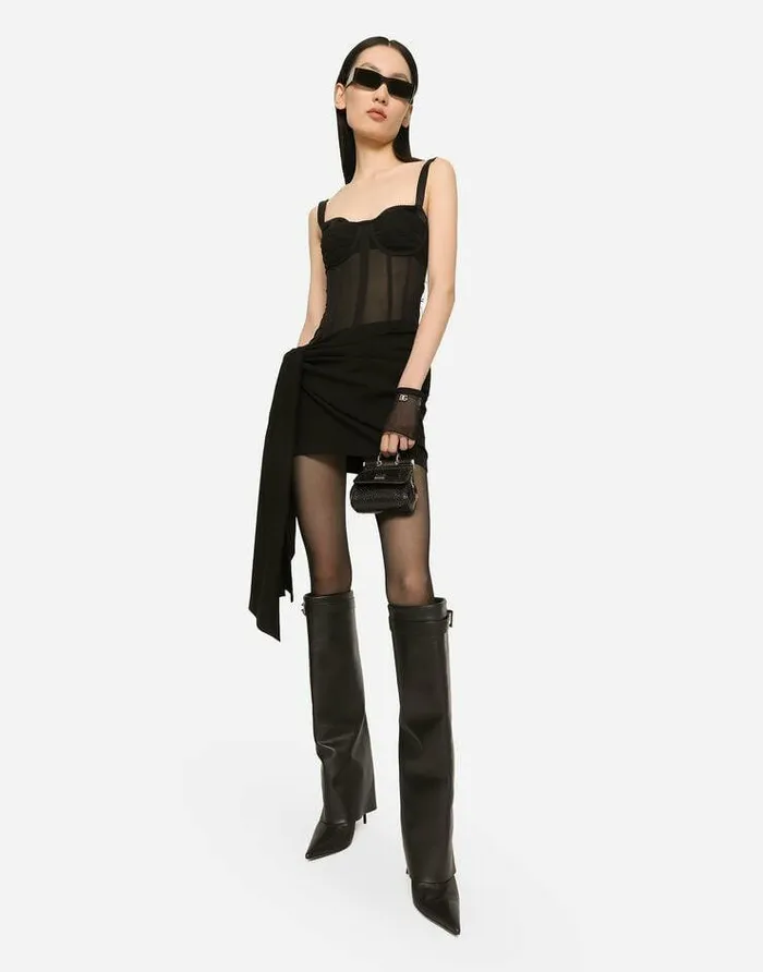 Dolce and Gabbana Dresses Women Short Milano Rib Jersey Dress With Corset Detailing Black Dolce and Gabbana Dresses Women Short Milano Rib Jersey Dress With Corset Detailing Black