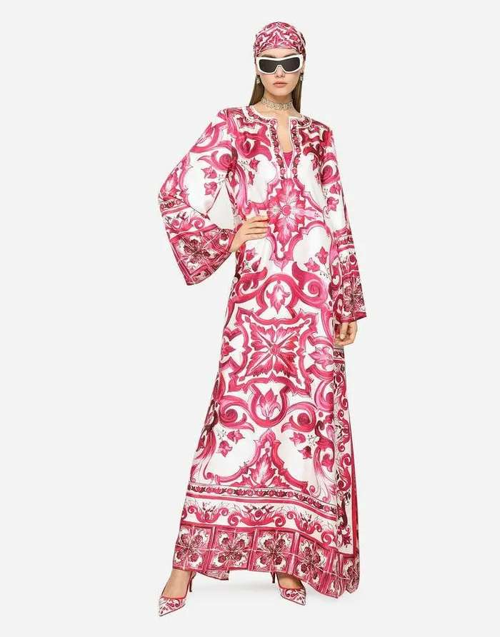 Dolce and Gabbana Dresses Women Twill Caftan With Majolica Print Multicolor Dolce and Gabbana Dresses Women Twill Caftan With Majolica Print Multicolor