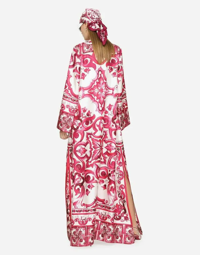 Dolce and Gabbana Dresses Women Twill Caftan With Majolica Print Multicolor Dolce and Gabbana Dresses Women Twill Caftan With Majolica Print Multicolor