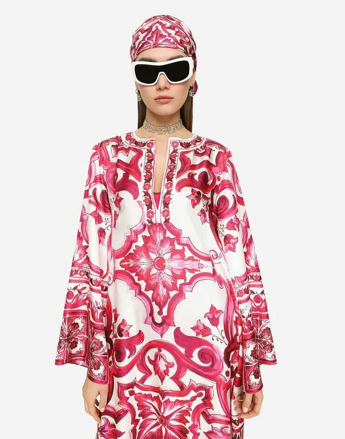 Dolce and Gabbana Dresses Women Twill Caftan With Majolica Print Multicolor Dolce and Gabbana Dresses Women Twill Caftan With Majolica Print Multicolor