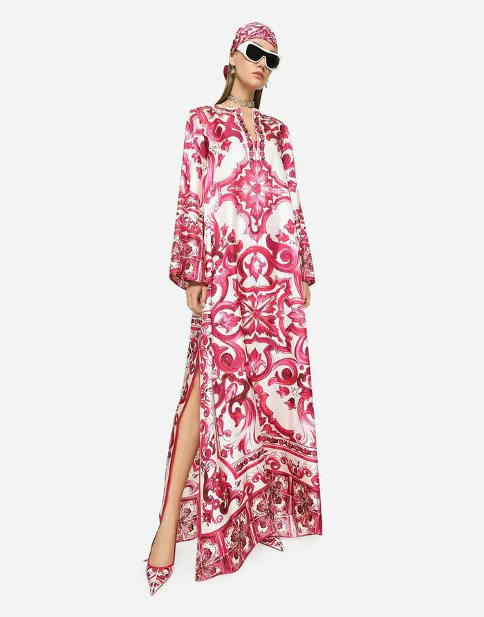 Dolce and Gabbana Dresses Women Twill Caftan With Majolica Print Multicolor Dolce and Gabbana Dresses Women Twill Caftan With Majolica Print Multicolor