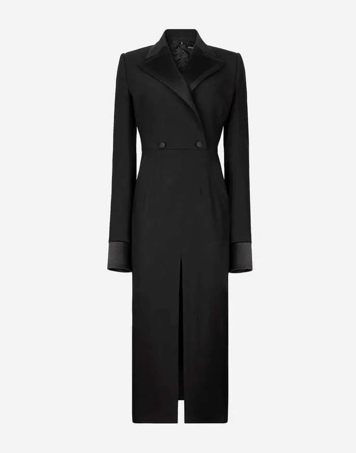 Dolce and Gabbana Dresses Women Woolen Calflength Coat Dress Black