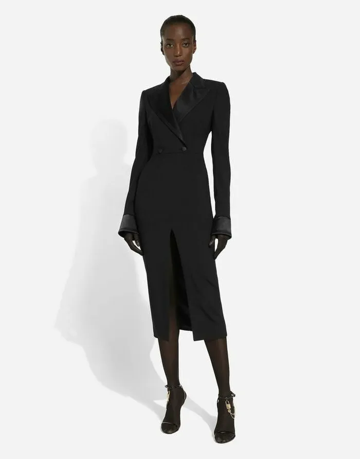 Dolce and Gabbana Dresses Women Woolen Calflength Coat Dress Black