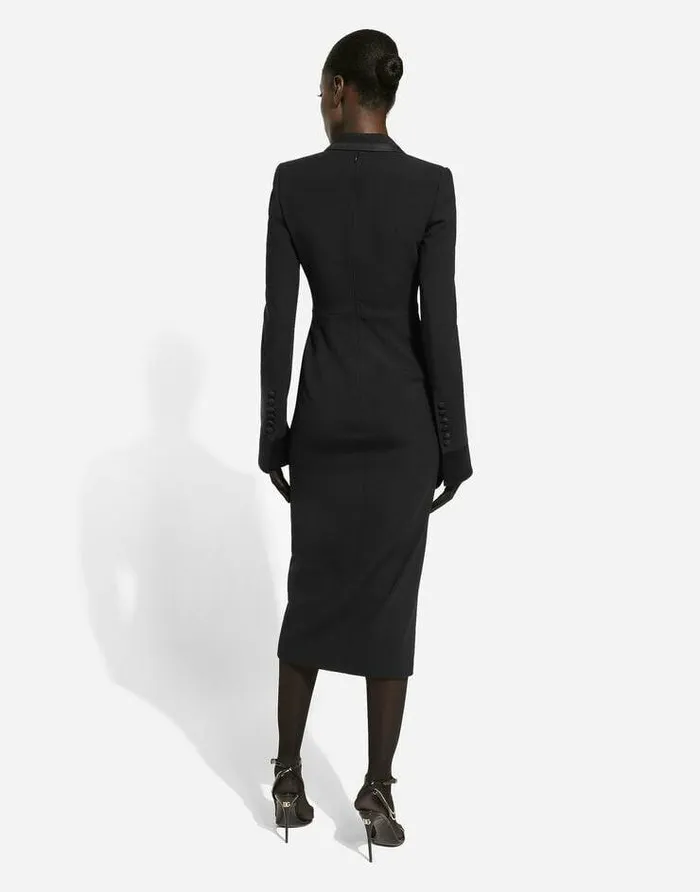 Dolce and Gabbana Dresses Women Woolen Calflength Coat Dress Black