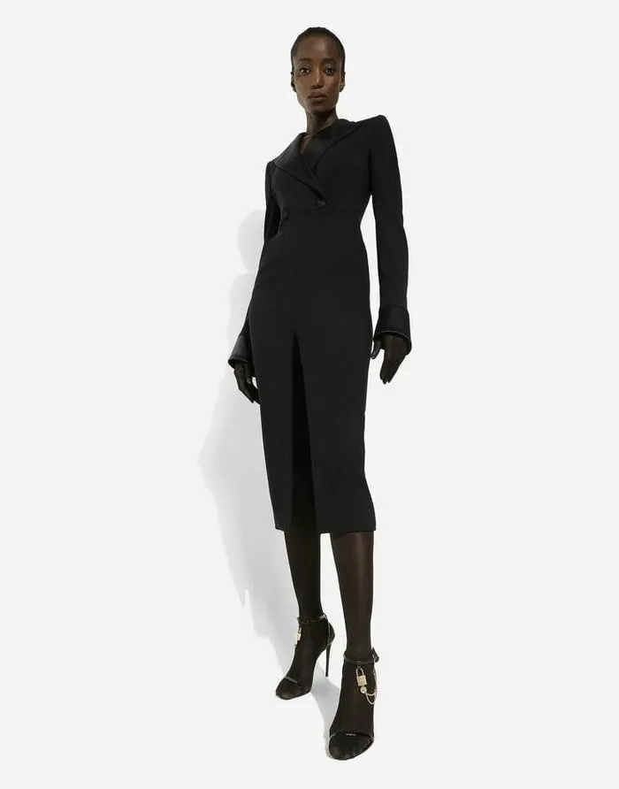 Dolce and Gabbana Dresses Women Woolen Calflength Coat Dress Black