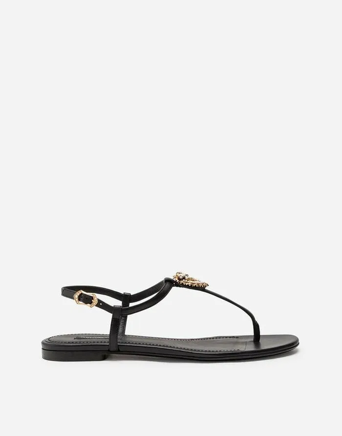 Dolce and Gabbana Flat Women Nappa Leather Devotion Flip Flops Black
