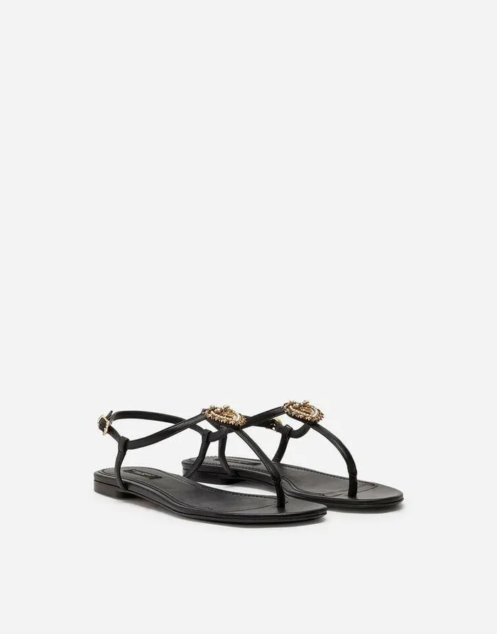 Dolce and Gabbana Flat Women Nappa Leather Devotion Flip Flops Black