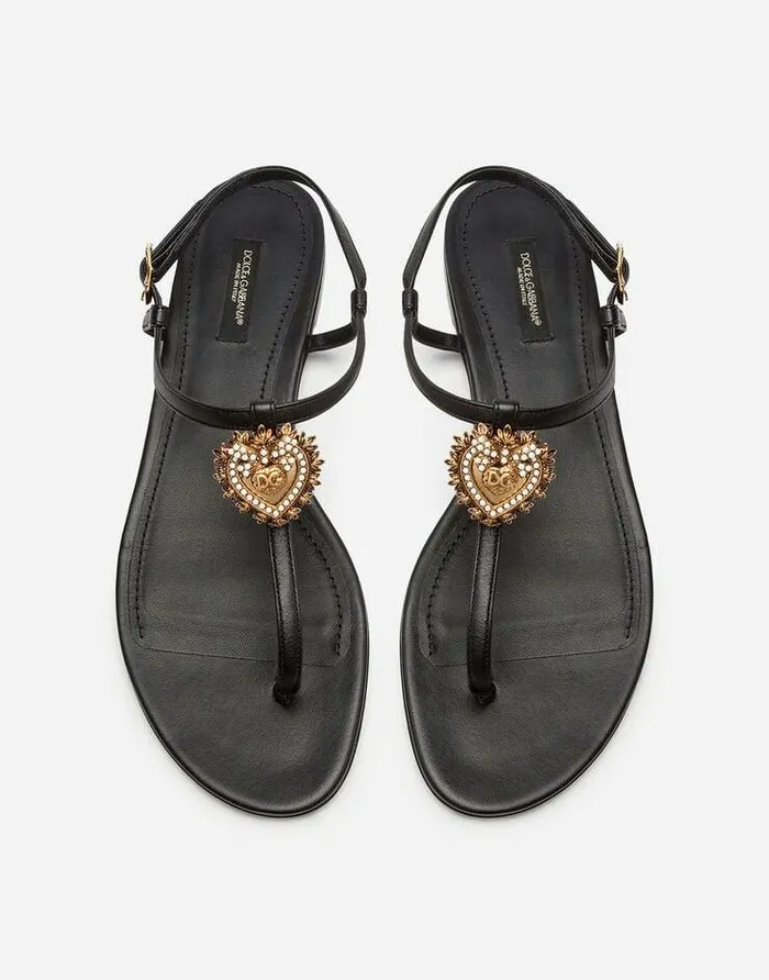 Dolce and Gabbana Flat Women Nappa Leather Devotion Flip Flops Black