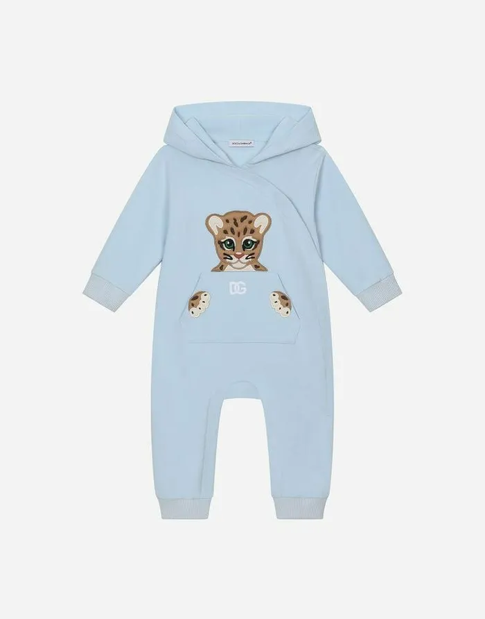 Dolce and Gabbana Gift Sets And Babygrows Children Hooded Jersey Onesie With Long Sleeves With Patch And Embroidery Grey Dolce and Gabbana Gift Sets And Babygrows Children Hooded Jersey Onesie With Long Sleeves With Patch And Embroidery Grey