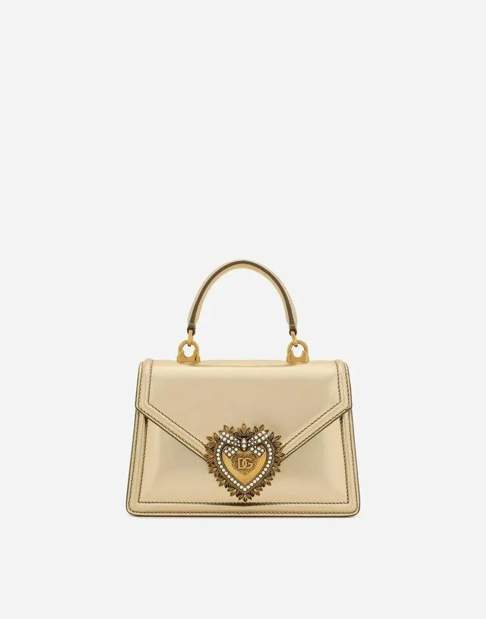 Dolce and Gabbana Handbags Women Small Devotion Bag In Nappa Mordore Leather Gold
