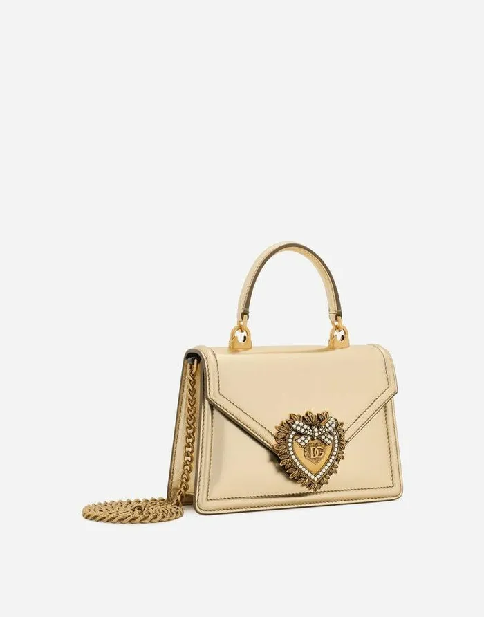 Dolce and Gabbana Handbags Women Small Devotion Bag In Nappa Mordore Leather Gold Dolce and Gabbana Handbags Women Small Devotion Bag In Nappa Mordore Leather Gold
