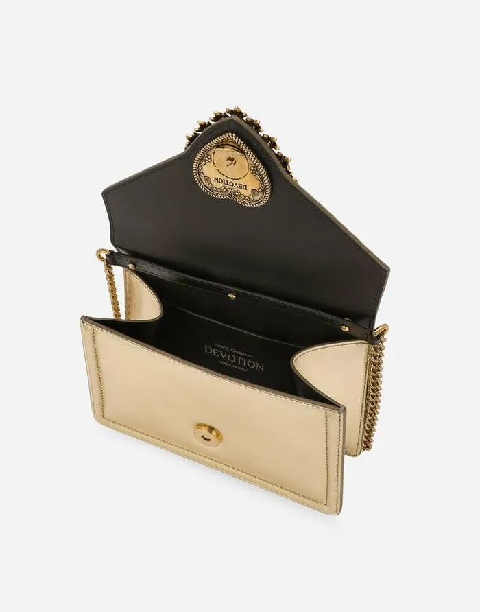 Dolce and Gabbana Handbags Women Small Devotion Bag In Nappa Mordore Leather Gold Dolce and Gabbana Handbags Women Small Devotion Bag In Nappa Mordore Leather Gold