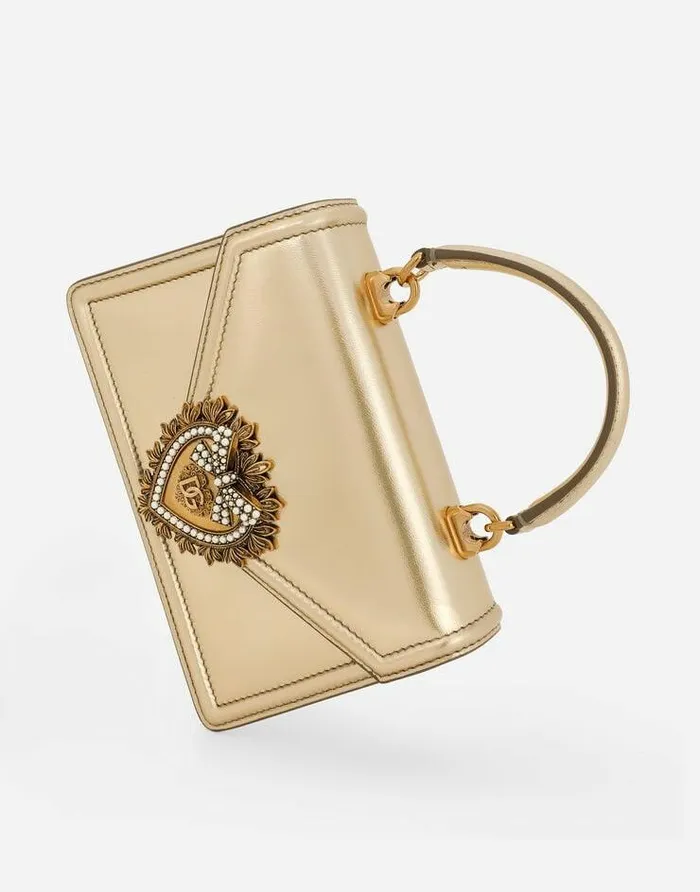 Dolce and Gabbana Handbags Women Small Devotion Bag In Nappa Mordore Leather Gold Dolce and Gabbana Handbags Women Small Devotion Bag In Nappa Mordore Leather Gold