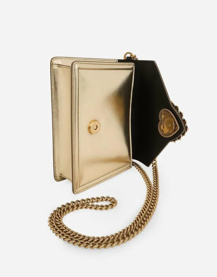 Dolce and Gabbana Handbags Women Small Devotion Bag In Nappa Mordore Leather Gold Dolce and Gabbana Handbags Women Small Devotion Bag In Nappa Mordore Leather Gold