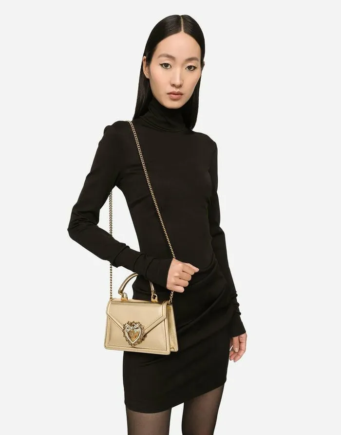 Dolce and Gabbana Handbags Women Small Devotion Bag In Nappa Mordore Leather Gold Dolce and Gabbana Handbags Women Small Devotion Bag In Nappa Mordore Leather Gold