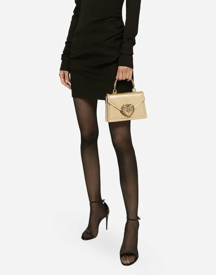 Dolce and Gabbana Handbags Women Small Devotion Bag In Nappa Mordore Leather Gold Dolce and Gabbana Handbags Women Small Devotion Bag In Nappa Mordore Leather Gold