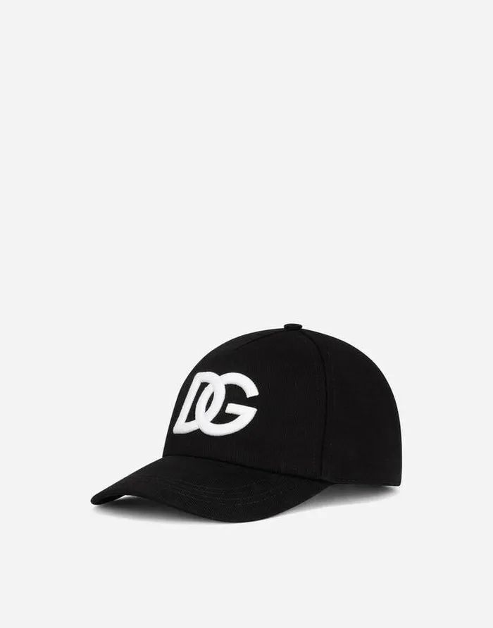 Dolce and Gabbana Hats And Gloves Men Cotton Baseball Cap With DG Embroidery Black