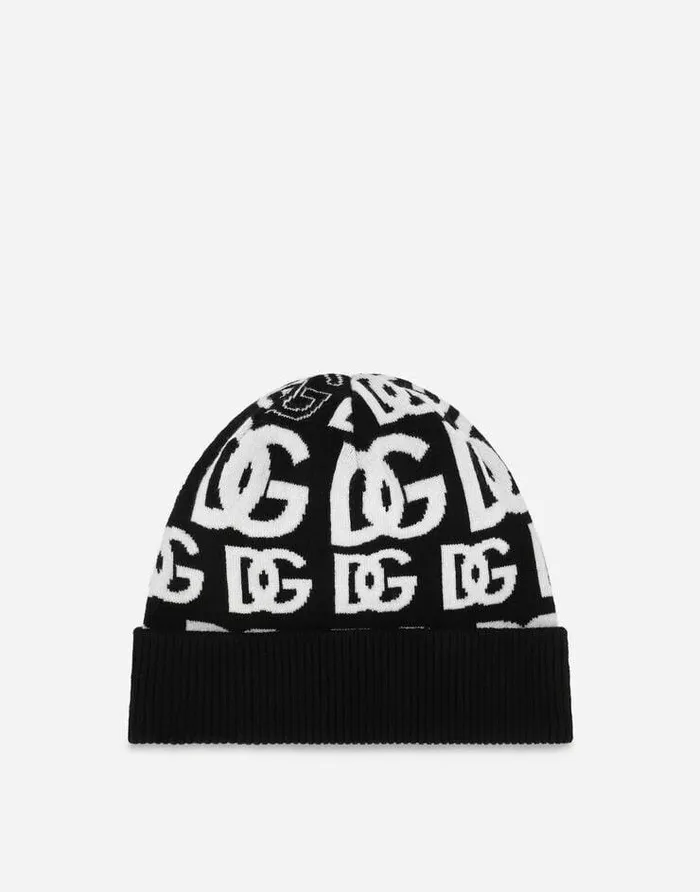 Dolce and Gabbana Hats And Gloves Women Cashmere Hat With Allover DG Logo Multicolor