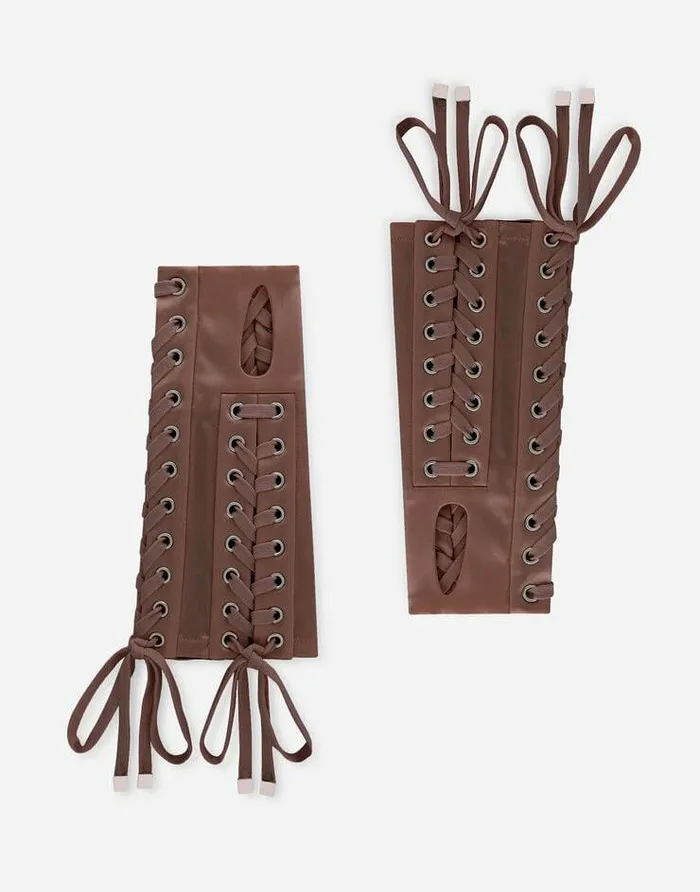Dolce and Gabbana Hats And Gloves Women Short Satin Gloves With Eyelet Detailing Brown