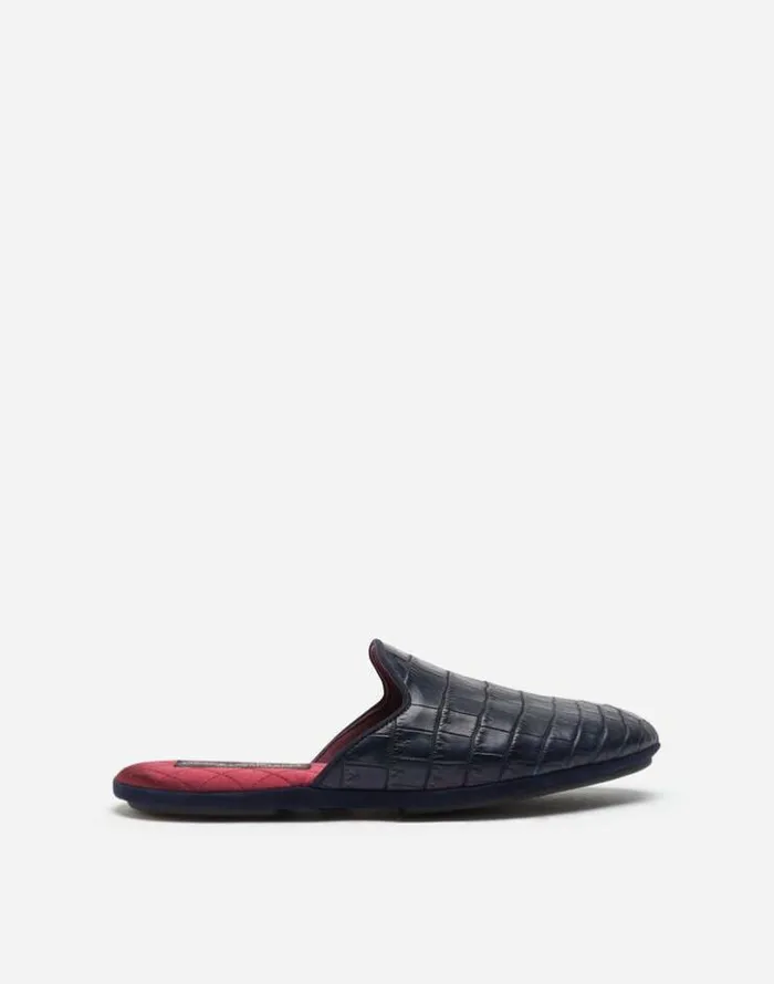 Dolce and Gabbana Loafers And Moccasins Men Silk And Crocodile Mules Blue