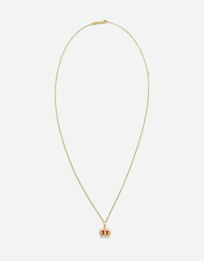 Dolce and Gabbana Necklaces Men Crown Yellow Gold Crown Pendant With Red Jasper On The Inside Gold Dolce and Gabbana Necklaces Men Crown Yellow Gold Crown Pendant With Red Jasper On The Inside Gold
