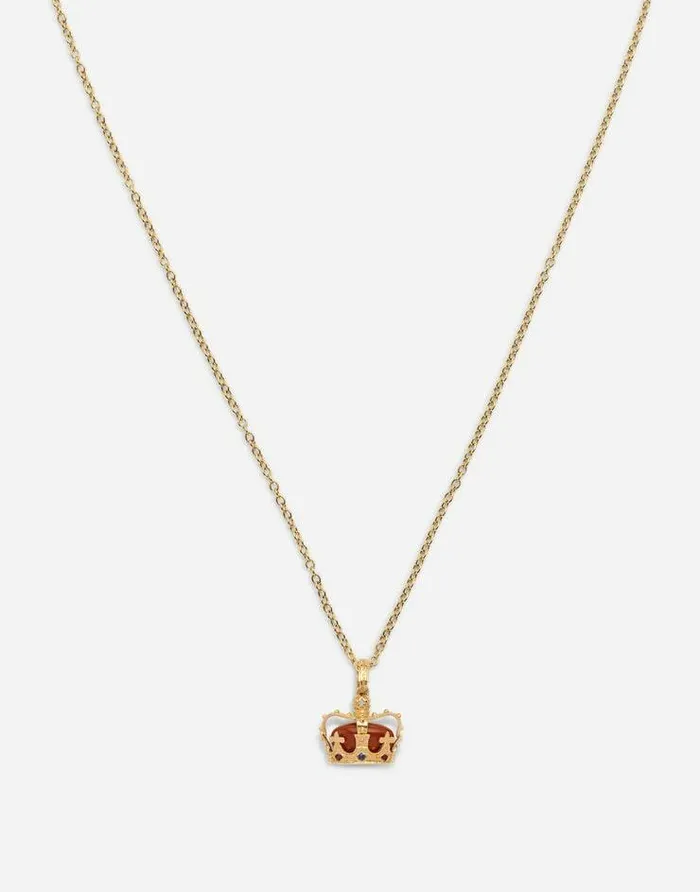 Dolce and Gabbana Necklaces Men Crown Yellow Gold Crown Pendant With Red Jasper On The Inside Gold