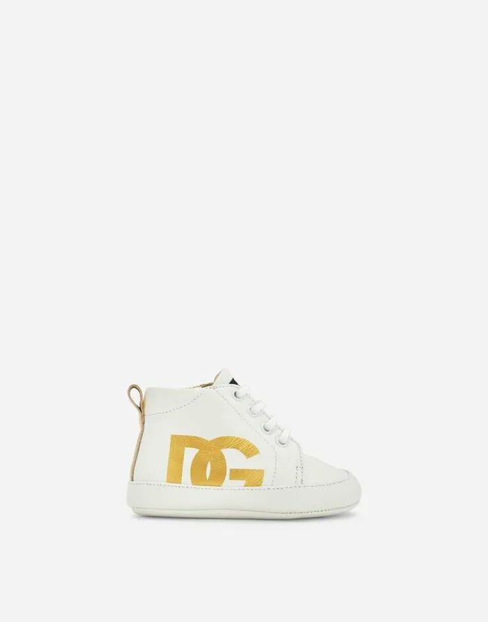Dolce and Gabbana Newborn Girls039 Shoes 1620 Children Nappa Leather Sneakers With DG Logo Print White